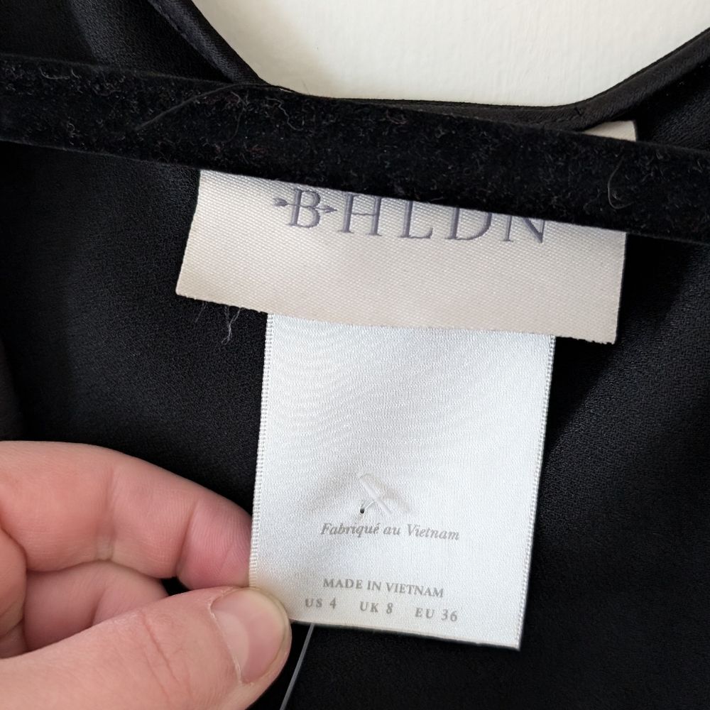 Anthropologie BHLDN Louisa Satin Charmeuse Black Front Tie Midi Dress Size 4 - Picture 7 of 12